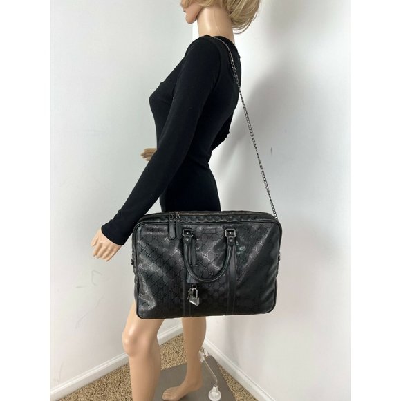 Gucci Briefcase GG Imprime Coated Canvas Black Monogram Business Bag - Picture 3 of 12